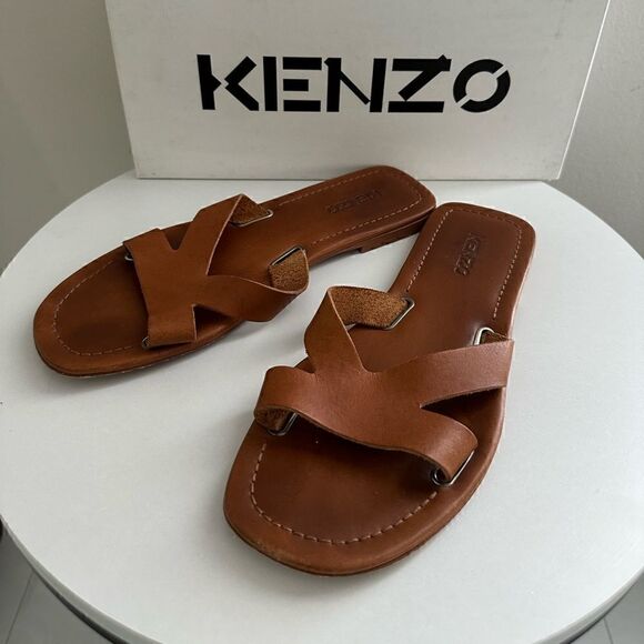 ⭕️ KENZO Women’s OPANKA FLAT MULE Slippers Sandals Brown Size 39 Leather - Picture 3 of 4
